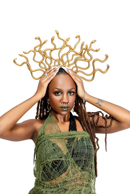 Portrait with a gold Medusa headpiece